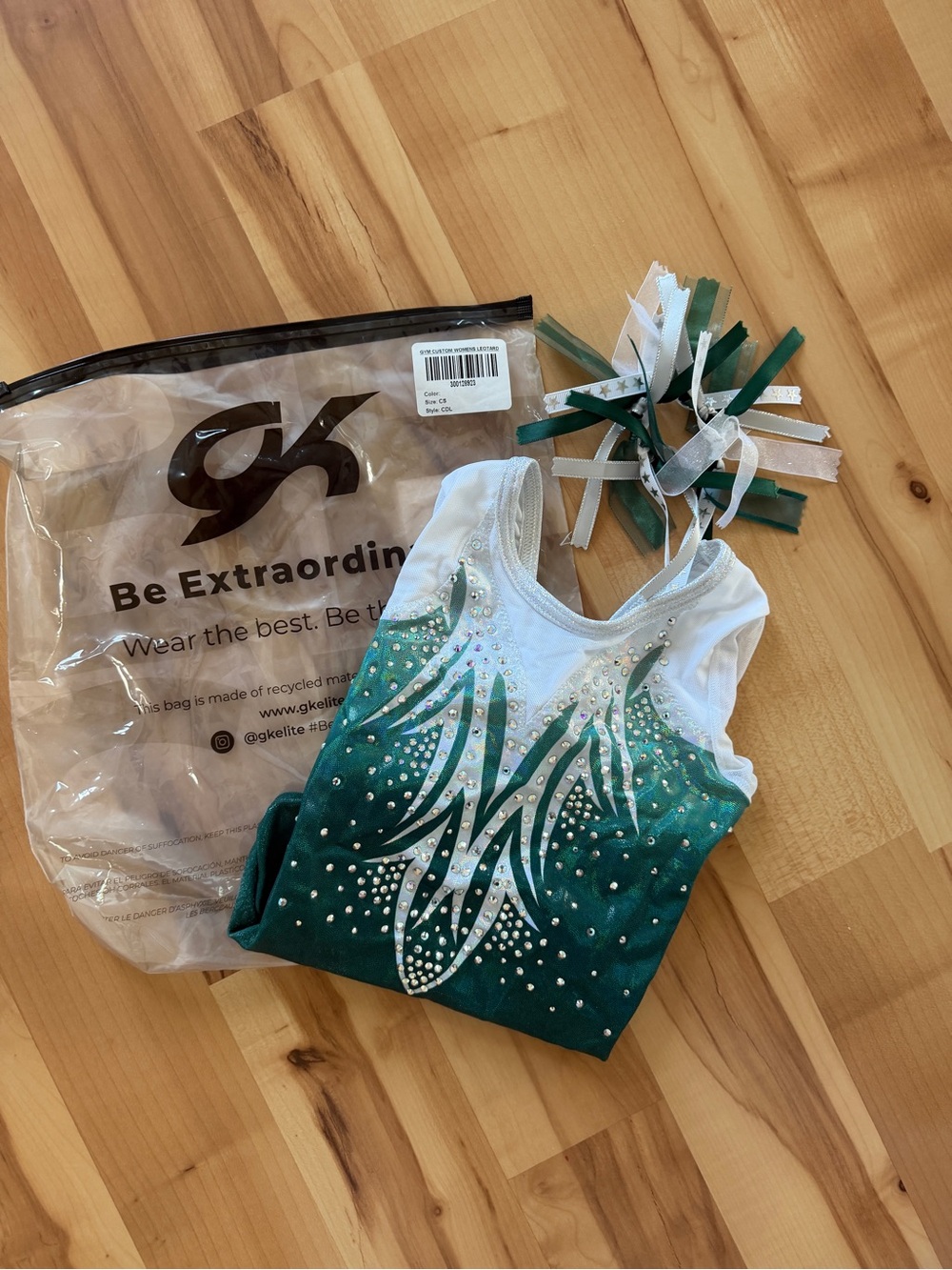 GK Elite Green Ombre Gymnastics Leotard with Rhinestones